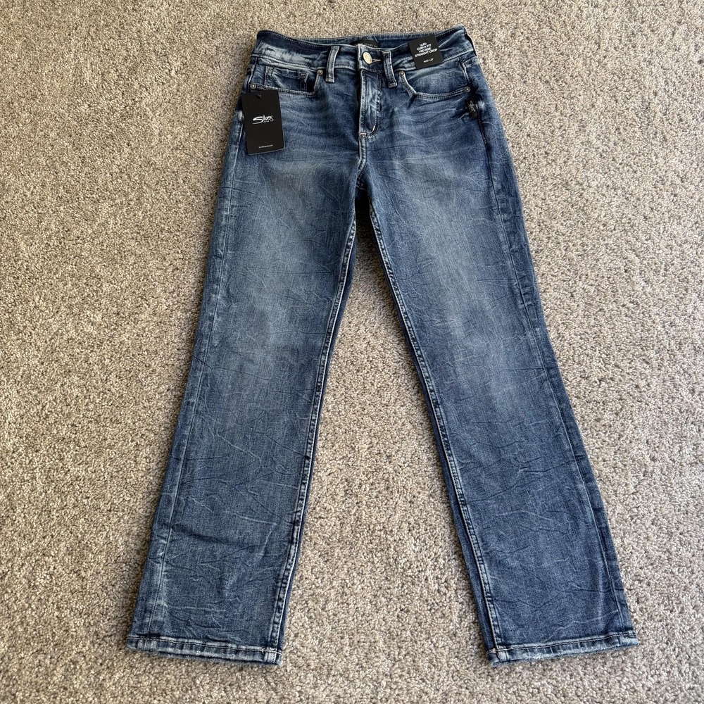 Silver Jeans Co. Suki Mid Rise Straight Crop Jeans Womens 27 Medium Blue Stretch